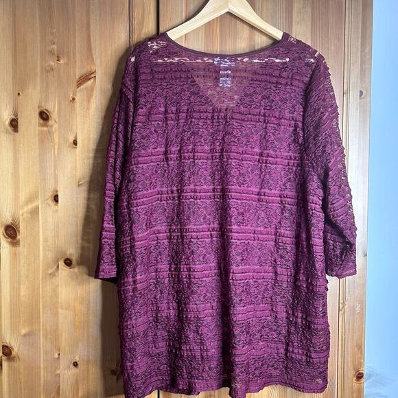 Catherines Lace V-Neck Blouse Women’s 1X Burgundy Fairy Grunge Whimsigoth Boho - Picture 3 of 6